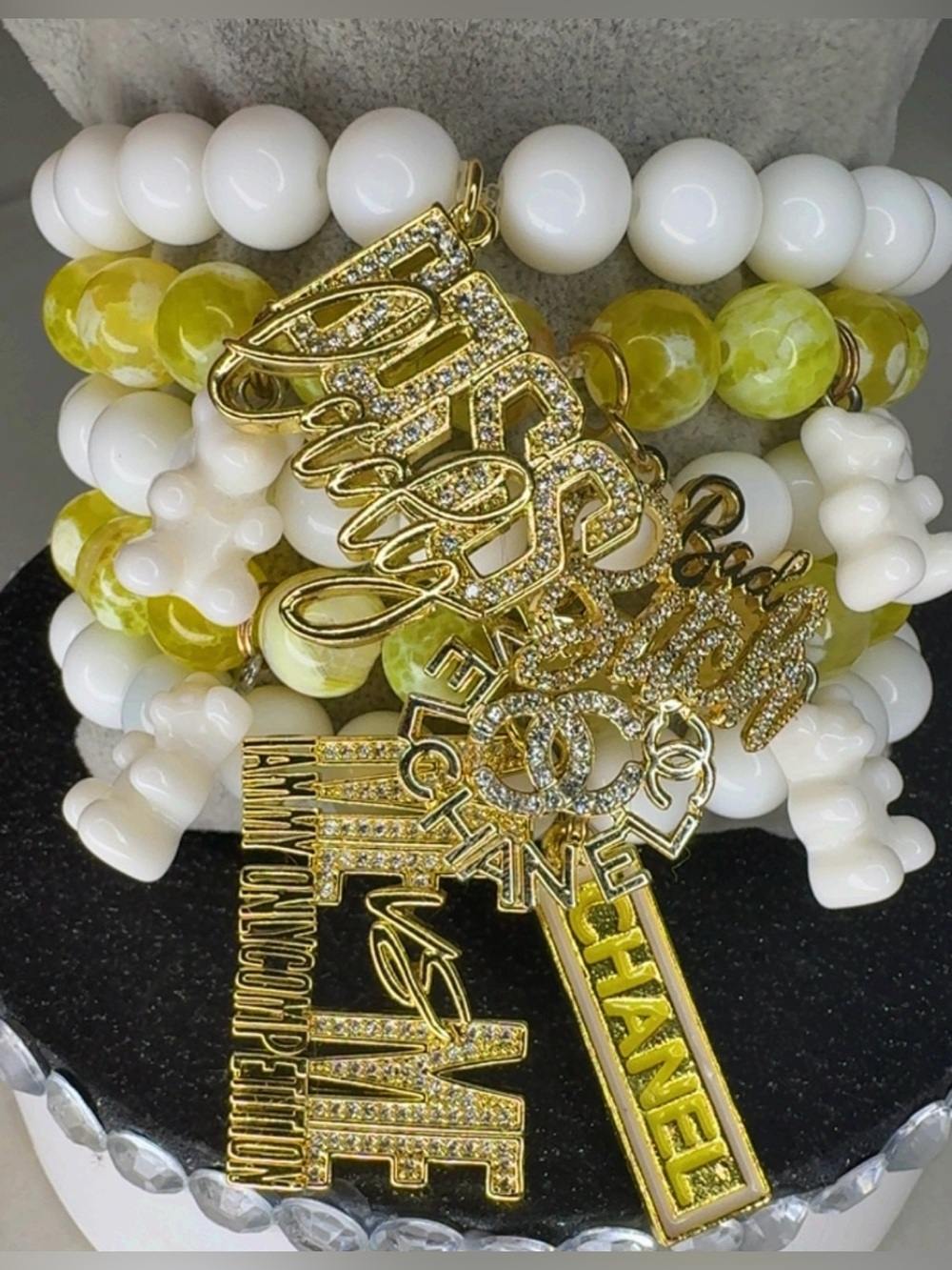 Yellow Agate gemstones Stacked Bracelets set glass